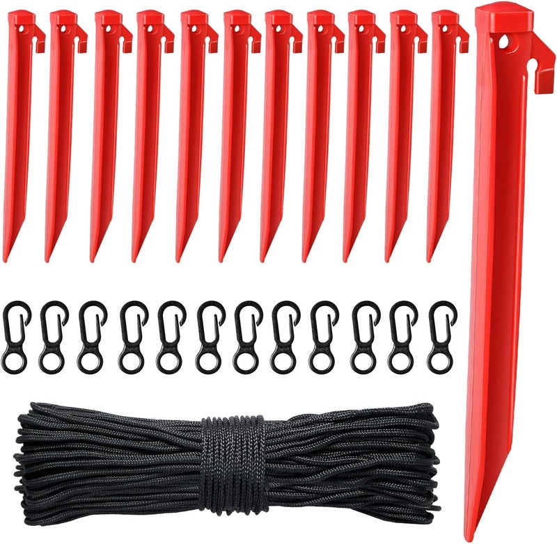 FCENDS Plastic Inflatable Stakes Set for Halloween Christmas Holiday Inflatables Garden Decorations, Include 12PCS Inflatable Tent Stakes, 12Pcs of Hooks, and 65.5 FT Rope - Image 1